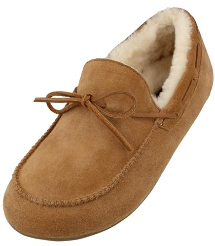 HAFLINGER Lammfellclog Mokassin Yumah Hausschuh Leder Beige (Chestnut 1582), Gr 43