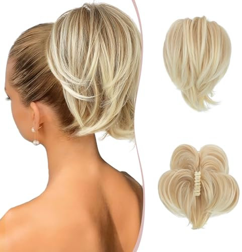 SEGO Ponytail Extensions Haarteil mit Klammer Pferdeschwanz Zopf Haarverlängerung Dutt Haargummi Hochsteckfrisuren Biegbarem Metalldraht wie Echthaar # 24T613