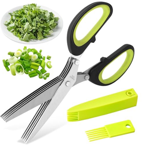 Forbici Per Erbe, Forbici Da Cucina A 5 Lame, Forbici Per Erbe In Acciaio Inossidabile, Forbici Da Cucina Multifunzionali Con Coperchio Di Sicurezza E Pettine Per La Pulizia Per erbas Cipollina