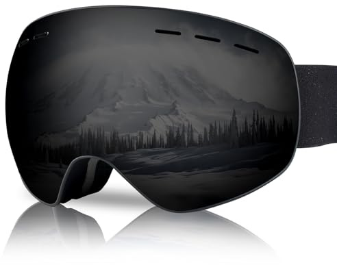 NewBEP Gafas de esquí y snowboard – Protección UV y antiniebla – Gafas de esquí OTG para hombres, mujeres y jóvenes (montura negra, lentes negros)