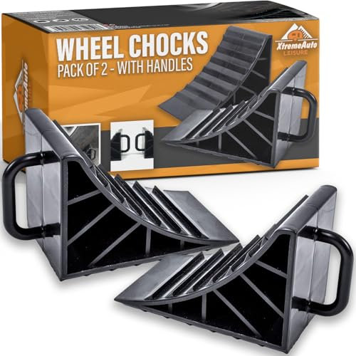 Xtremeauto Cuñas de rueda con asas – Tapones de freno de ahorro de neumáticos para coches, caravanas, cajas de caballos, remolques y autocaravanas (2)