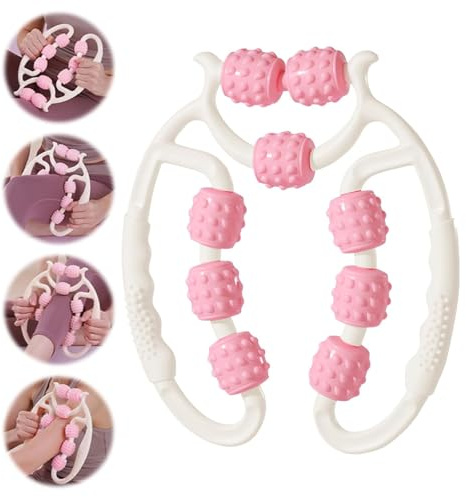Sikweny massagerulle, ben, 9 oberoende EVA-hjul, massagerulle, 3D-stereo-paket, cellulitmassageapparat med böjt halkfritt handtag för hem, kontor, gym, affärsresa (rosa)