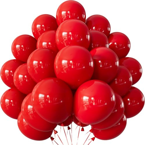 Adeyoo Red Balloons - 50 Pcs Valentines Balloons 12 Inch Red Latex Balloon with Ribbons, Strong Thicken Party Balloon for Valentines Day Anniversary Birthday Wedding Engagement Party Decorations
