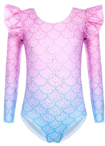 Arshiner Mädchen Meerjungfrau Turnanzug Gymnastikanzug Kinder Langarm Gymnastik Outfit Balletteinheitstrikots klassisch Turnbody 120 2-3 Jahre