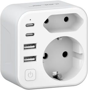 JSVER Reiseadapter Japan, Typ-A-Adapter,2-Fach,Reisestecker für Japan und Deutschland,mit 4 USB-Anschlüssen (3,4 A, 17 W),Steckdosenadapter Typ A für,Kanada und Mexiko (Weiß)