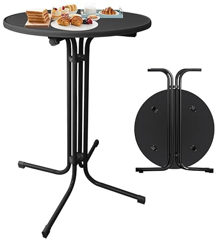 Aufun Gastro Stehtisch Klappbarer Ø 80 cm Bistrotisch aus Aluminium Rund 110 cm hoch Bartisch, Leichte Montage, Partytisch pulverbeschichtet Metall MDF für Außen und Innen, Schwarz