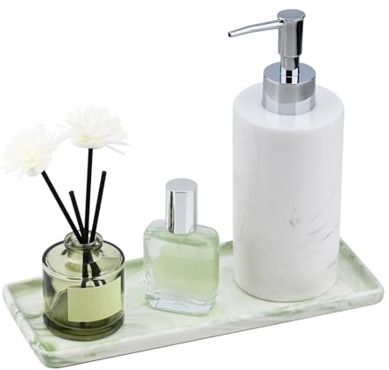 YoHyien Vassoio in ceramica, organizer per vassoio da bagno, piatto decorativo per comò, piatto rettangolare per gioielli, cosmetici, profumi, dispenser di sapone, candela (verde)