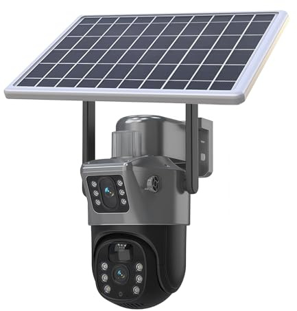 VBESTLIFE Cámara de Seguridad Inalámbrica 4G con Energía Solar para Exteriores, Lente Dual, Vista Panorámica e Inclinable de 360°, Visión Nocturna 1080P, Conversación Bidireccional, PIR