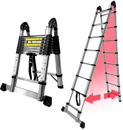 Escalera telescópica de acero inoxidable 5M con estabilizador, gran aplicabilidad