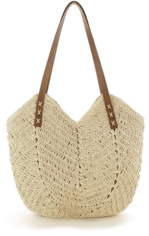Mabecol Sac de plage femme, sac bandoulière, grand sac cabas | polyester tricoté, Grande capacité, idéal pour la plage, les courses et le quotidien