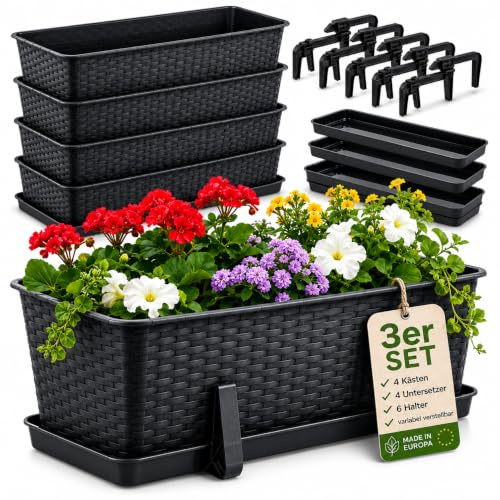 BigDean Blumenkasten 60 cm 3er Set Balkonkasten – Kunststoff Pflanzkasten für Balkon & Garten, Anthrazit, Wetterfest & Stabil, Ideal für Blumen & Kräuter