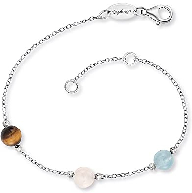 Engelsrufer Damen Armband aus Sterling Silber und drei Kraftsteine Tigerauge, Rosenquarz, Blauer Achat, Karabinerverschluss, in zwei Längen verstellbar, nickelfrei, ERB-LILGEM-3ST-01