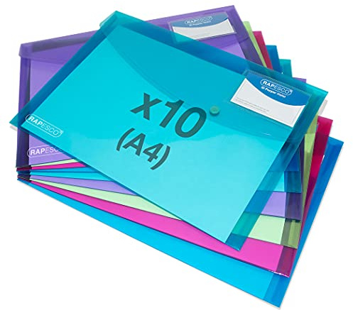 Rapesco 1681 ECO Pochette à Bouton Pression Recyclée ID, A4, Lot de 10