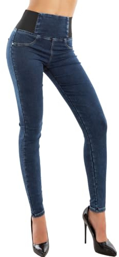 Toocool - Vaqueros de mujer de cintura alta, pantalones Jeggings Skinny Slim ajustados Sexy Novedad W0330, azul oscuro, S