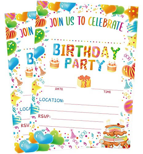 Fancy Land 20 Pcs Birthday Invitations with Envelopes for Boys and Girls
