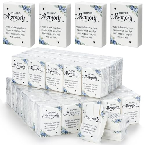 Jetec 100 Pieces Cosmetic Tissues for Funerals, Pocket Tissues, Travel Wipes, Size in Loving Memory Facial Tissues, Funeral Gifts for Guests, Celebrations, Life Decoration, 3 Ply, 8 Sheets
