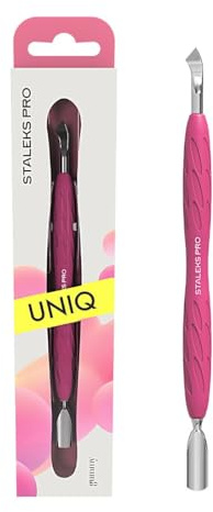STALEKS PRO by Natury Nails Empujador de cutÍculas doble con mango de silicona Gummy. Manicura y Pedicura. Acero inoxidable. UNIQ (PQ-10/4.2)