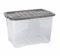 Strata 5 x 65 Litres Curve Plastic Stackable Storage Box & Lid with clip-on lids, 5 Pack, Multi storage box for home and office storage solution Clear Box, Grey Lid, (37cm H x 40cm W x 60cm D)