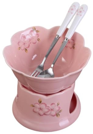 LOVIVER Caquelon à fondue au chocolat Ensemble de caquelon à fondue Caquelon à beurre Chauffe-beurre Caquelon à fondue au fromage Caquelon à fondue en, Poêle Rose, Bol Rose