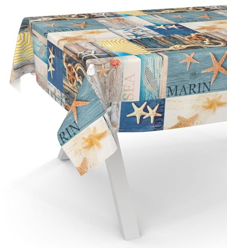 ANRO Wachstuchtischdecke Wachstischdecke Wachstuch Tischdecke abwaschbar Gartentischdecke Rund Oval Eckig Maritim 100x140cm Schnittkante