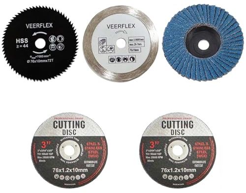 76mm Cutting Discs – 5 Pack Angle Grinder Discs with 10mm Bore – Metal, Stone, Wood & Plastic Cutting Wheels – High Speed 25,000RPM Thin Cutting Blades for Angle Grinders