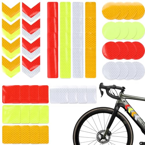 Aohyue 64 Pcs Reflective Stickers, Self-Adhesive Reflectors Tape, Reflective Safety Stickers for Bicycles, Motorcycles, and Strollers, Spoke Reflectors, Reflector Sheeting Set