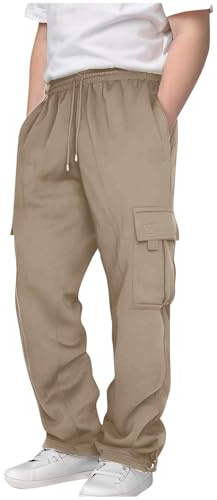 Boys Cargo Trousers Kids Joggers Joggers for Boys Childrens School Jog Pants Comfortable & Breathable Unisex Sweatpants Drawstring Sweat Pants Sports Trouser Tracksuit Bottoms Open (Khaki, 5 Years)