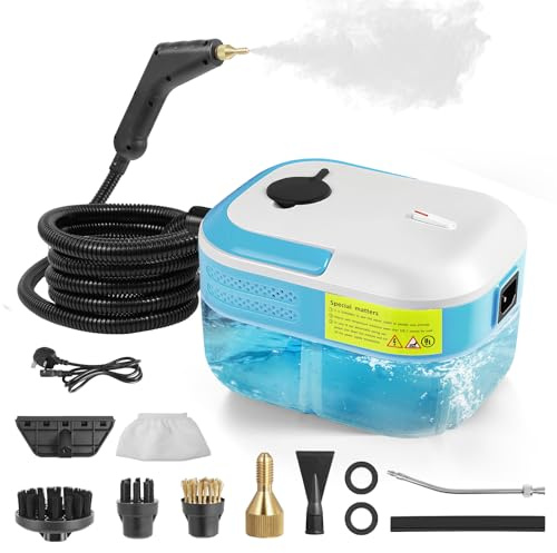 Teodute 2200W Pulitore a Vapore Portatile, con 12 Accessori, 1,4L Grande Serbatoio Steam Cleaner, per Cucina Bagno Patio Piastrelle Fughe Pavimenti (Blu)