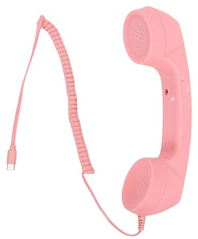 OPPWONG Auricular de Teléfono con Cable Tipo C Retro, Receptor de Teléfono Celular de Mano Vintage con Altavoz y Micrófono, Control de Volumen de Calidad de Llamada Clara (Rosada)