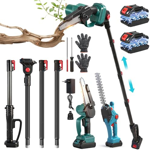 Kit taille-haie télescopique et sans fil 4 en 1 - Moteur en cuivre pur 21 V - Barre télescopique de 2 m - 2 batteries de 2,0 Ah - Taille-haie sans fil - Pour tailler les arbres, l'entretien des haies