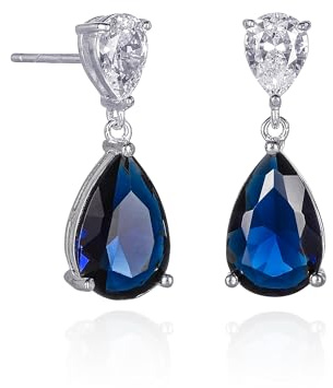 Diamond Treats Tropfen-Ohrringe in Birnenform für Damen mit klaren und blauen Zirkonia-Steinen. 925 Sterling Silber Teardrop Ohrringe für Frauen, Damen Ohrringe aus 925 Silber mit Geschenkbox