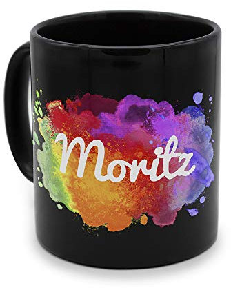 printplanet - Tasse Schwarz mit Namen Moritz - Motiv: Color Paint - Namenstasse, Kaffeebecher, Mug, Becher, Kaffeetasse
