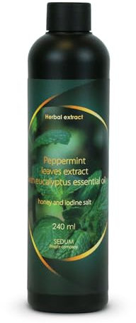 Pirtukas Sedum Natürlicher Saunaaufguss - Sauna-Öle für Sauna und Massage - Sauna-Aufguss Extrakt aus Pfefferminzblättern mit ätherischem Eukalyptusöl, Honig und Jodsalz - 240ml