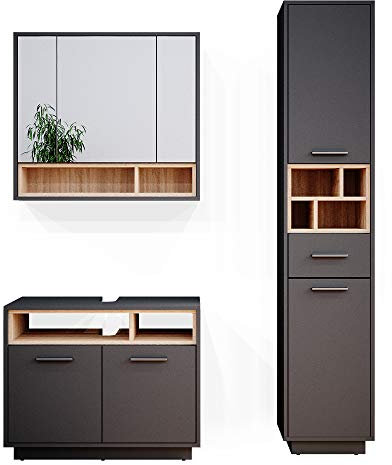 Vicco Badmöbel-Set Beatrice, Anthrazit/Sonoma, 3 Teile, mit Hochschrank
