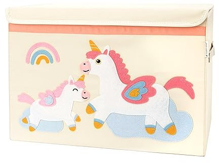Baule Portagiochi Bambini con Coperchio Ceste Portagiochi Bambini Lavabile Scatola di Giocattoli per Bambini Pieghevole Contenitore Portaoggetti per Cameretta Bimbi, 51x36x36cm - Unicorno