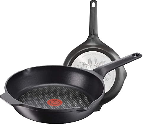 Tefal Aroma Bratpfannen-Set, 2-teilig, 22 cm und 24 cm, Aluguss, Titan, Antihaftbeschichtung, Thermospot-Technologie, gleichmäßiges Kochen, Schwarz