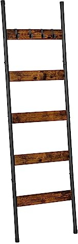 HOOBRO Scaffale Portasciugamani Autoportante, Scaffale a Scala a 5 Livelli, con 4 Ganci, Porta Coperte, Attaccapanni contro Parete, Scaffale Espositore, per Coperte, Marrone Vintage e Nero EBF52CJ01