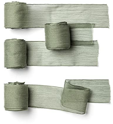 CHUQING Geschenkband Grün,Chiffonband Pastellgrün,4,5 m x 38 mm, Schleifenband Salbeigrün,Dekoband für Taufe und Geburtstag Geschenke,4 Rollen