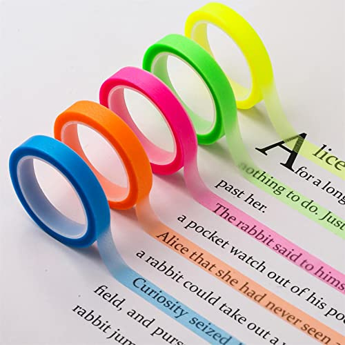 5 Rullar Highlighter Tape, 6mm x 5m Avtagbar Fluorescerande Tejp Fluorescerande Överstryknings Transparent Färgad Tejprulle för Elever Lärare Läsning Anteckningar i Klassrummet Hemmakontoret