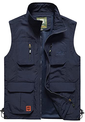 Yukirtiq Herren Outdoor Weste Freizeitweste Schnelltrocknend Angelweste Atmungsaktive Funktionsweste Werkzeugweste Fotografie Ärmellos Fischerjacke, Blau, XL