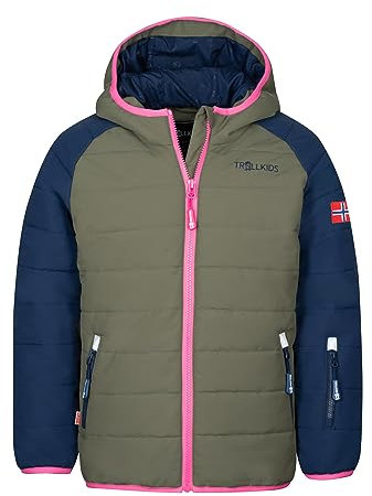 Trollkids Hafjell PRO Skijacke, Marine/Dunkle Olive/Hellmagenta, Größe 128