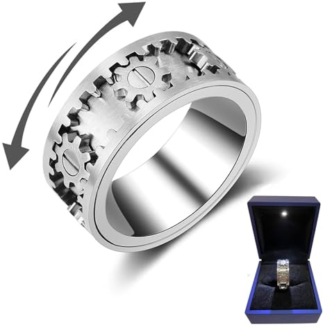 Anneaux d'engrenage rotatifs pour Hommes Qui tournent,Bague Fidget Spinner Steampunk Gear,Soulager Le Stress et l'anxiété Fidget Toys avec Belle boîte-Cadeau,10