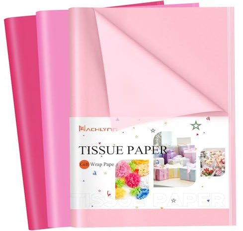 NACHLYNN 60 Sheets Pink Tissue Paper for Wrapping Gifts, Halloween Tissue Paper Sheets for Packaging DIY Wedding Holiday Birthday Party Crafts Decorations