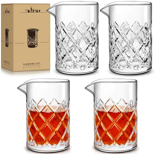 Eligara Cocktail Mixing Glass, bicchiere di cristallo per cocktail, brocca con fondo spesso per Martini, set di bicchieri per cocktail, per bar artigianali e baristi professionisti (18 oz, 4 Pack)