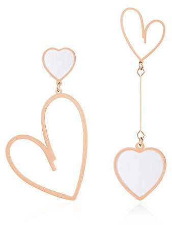 Linawe Orecchini a cuore bianchi, orecchini pendenti in oro rosa, orecchini da donna in acciaio inossidabile, gioielli di moda orecchini da donna, orecchini pendenti, orecchini eleganti