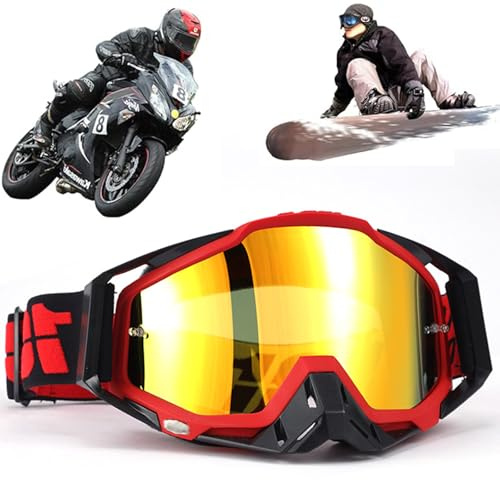 Yoihuqi Winddichte Staubdichte Motocross-Brille, Motocross Brille, SkiBrille, Dirt Bike Crossbrille (Rot/Schwarz)