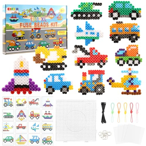EIKEJI Juego de perlas grandes de 10 mm para vehículos, 1500 unidades XL con placas, 16 colores de perla y 16 patrones