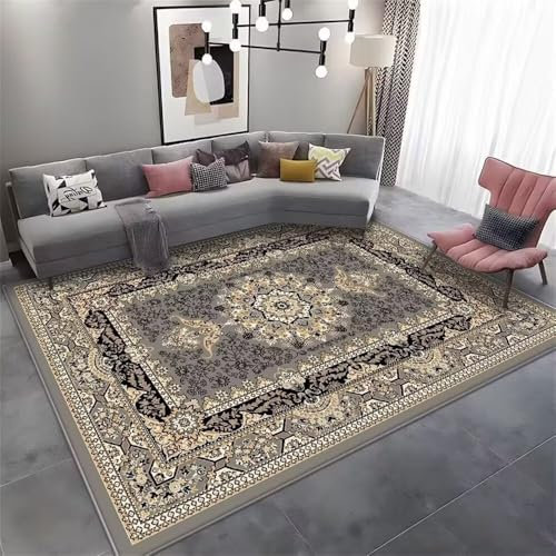 RUGMRZ Barnrumsmatta 150 x 200 cm halkfri vävmatta grå svart, smutsavvisande och lättskött matta. farstu, tvättbar, halkfri