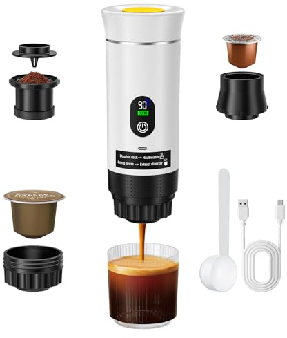 Trsaow Cafetera Espresso Portátil, Cafetera Eléctrica 3 en 1, Cafetera Portátil Para Camping, mini Autocalentable, Compatible con Café Molido y Cápsulas