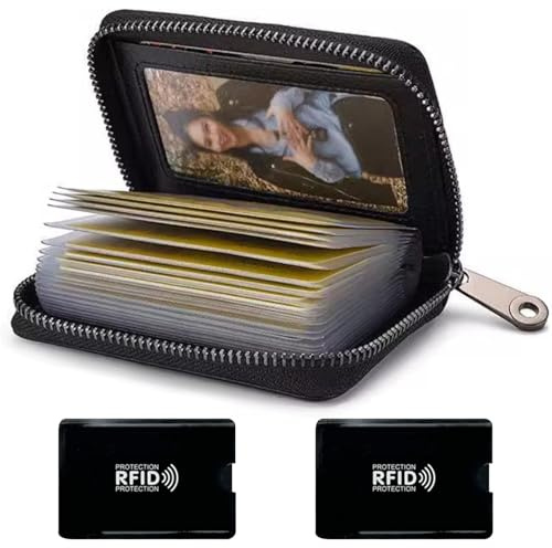 MLPKOI Cartera Tarjetero Hombre Pequeño con Bloqueo RFID & Protector Tarjetas Credito, 20 Ranuras para Tarjetass, Porta Tarjetas para Crédito, Billetes y Monedas con Caja de Regalo (Negro)
